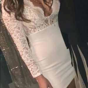 white lace top long sleeve bodycon dress
